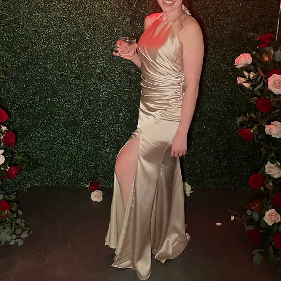 Revelry | Dresses | Gold Champagne Satin Gown | Poshmark